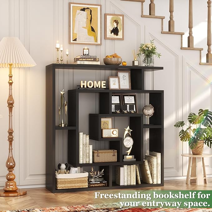 Armocity 5 Tier Display Book Shelf Wall Mounted Bookshelf Freestanding Geometric Bookcase Floating Book Shelves for Wall Bedroom Living Room Home Office, 45.5"(W) * 47"(H), Black
