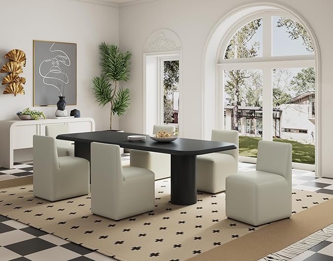 Manhattan Comfort Anna Square Modern Dining Chair with Head to Toe Faux Leather Upholstery and Plastic Foot Padding, Luxury Accent Furniture, Set of 1, Stone Grey