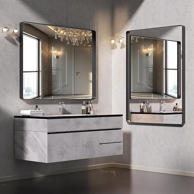 Hasipu Black Bathroom Mirror for Wall, 60 x 36 Inch Metal Framed Bathroom Mirrors for Over Sink, Rectangle Bathroom Vanity Mirror, Anti-Rust, Tempered Glass, Horizontal or Vertical
