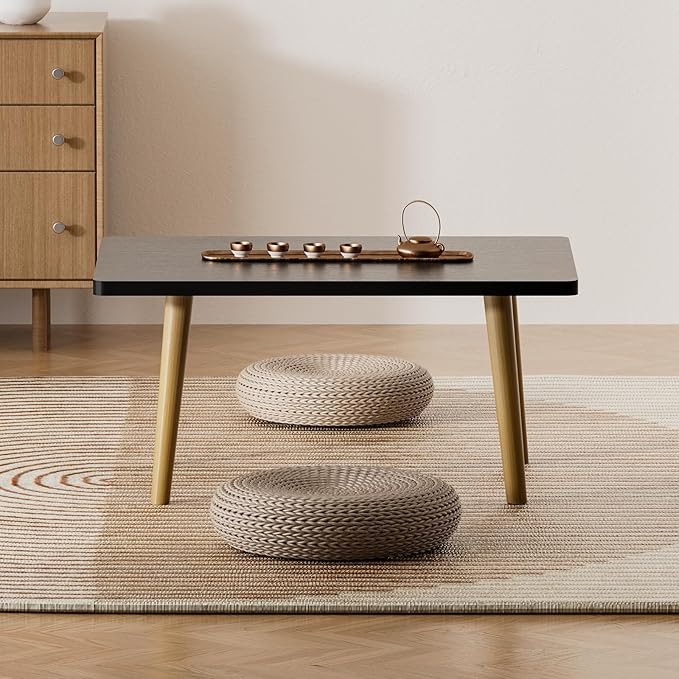 Small Coffee Table for Small Space, Low Table, Floor Table Desk for Sitting on The Floor, Storage Living Room Furniture, Tatami Tea Tables with Solid Wood Legs, Home Office, Farmhouse, Rectangle Black