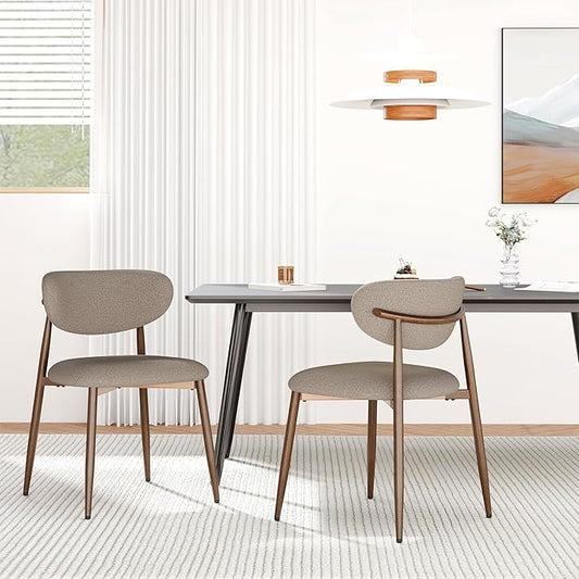 Dining Chairs Set of 2, Ergonomic Fabric Upholstered Seating with Wood Look Metal Legs and Anti Slip Pads, for Home and Restaurant Use, Camel