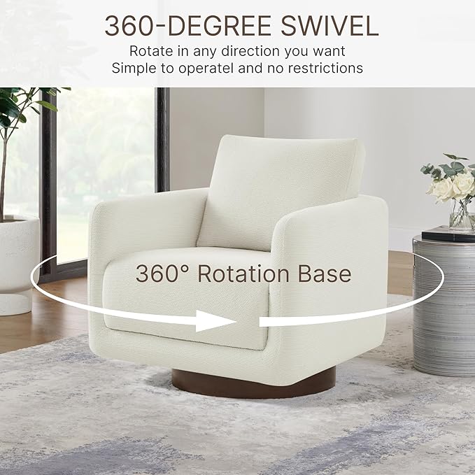 Modern Swivel Accent Chair, 360° Rotating Round Barrel Armchair with Performance Fabric Upholstery for Living Room, Bedroom, Office, Reading Nook, Set of 2,Cream