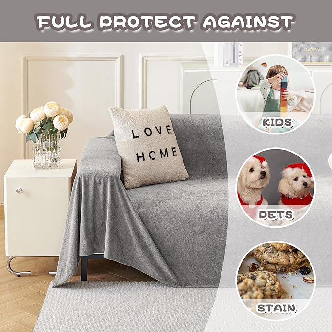 MYSKY HOME Couch Covers, Couch Cover 3 Cushion Sofa, Couch Covers for Pet, Dog Couch Protector, L Shape Sofa Cover Non Slip Sofa Slipcover Thick Washable Furniture Covers for Pets, 91"x 150", Grey