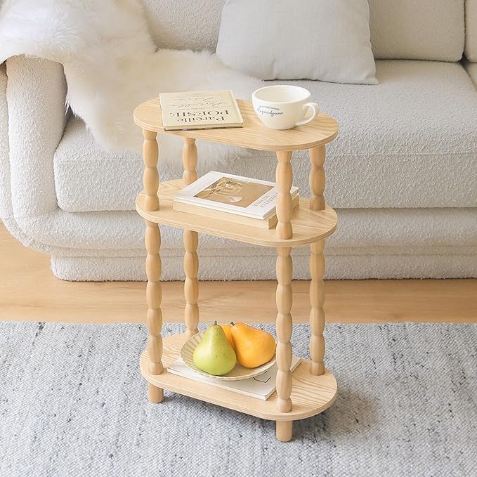 MaxSmeo Narrow End Table, Small Narrow Side Table for Small Space, 3-Tier Skinny End Table Nightstand for Bedroom, Living Room and Office (Natural)