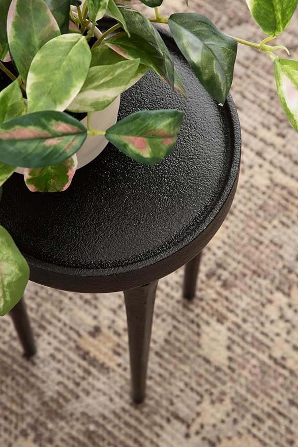 Kate and Laurel Rava Modern Metal Round Drink Table; 10 x 10 x 21; Black; Cast Aluminum Accent Table for Use as Indoor Plant Stand or Living Room Decor Piece