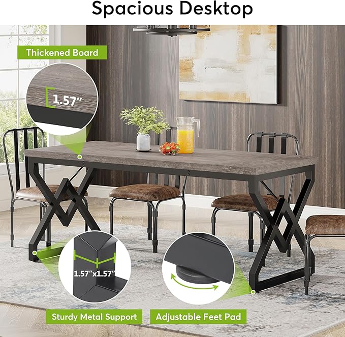 Tribesigns 63 Inch Executive Desk, Large Office Computer Desk with Extra Thick Wooden Tabletop and Metal Frame, Modern Simple Workstation Writing Table Study Desk for Home Office, Gray