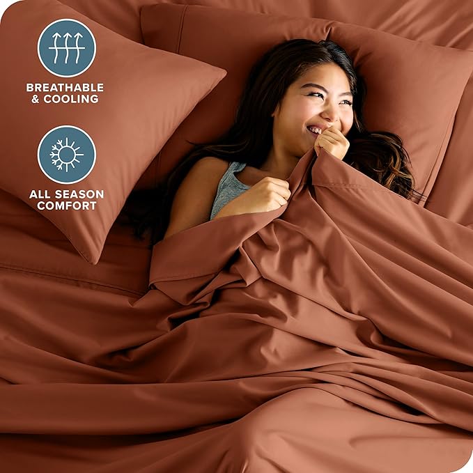 Bare Home Full Sheet Set - Luxury 1800 Ultra-Soft Microfiber Full Bed Sheets - Double Brushed - Deep Pockets - Easy Fit - 4 Piece Set - Bedding Sheets & Pillowcases (Full, Terracotta)