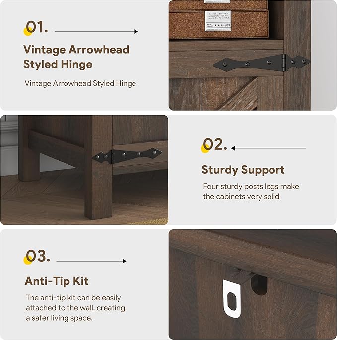 Buffet Sideboard with Storage Farmhouse with 4 Doors, 55'' Large Kitchen Storage Cabinet Wood Coffee Bar Cabinet Buffet Table with Shelves for Kitchen, Dining Room, Entryway (Brown, 55in)