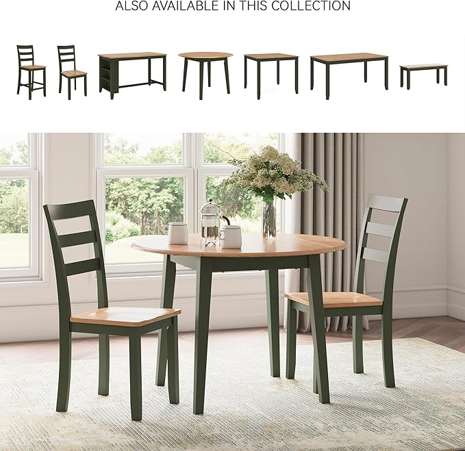 Signature Design by Ashley Gesthaven Modern Dining Drop Leaf Table with 4 Legs, Light Brown & Green