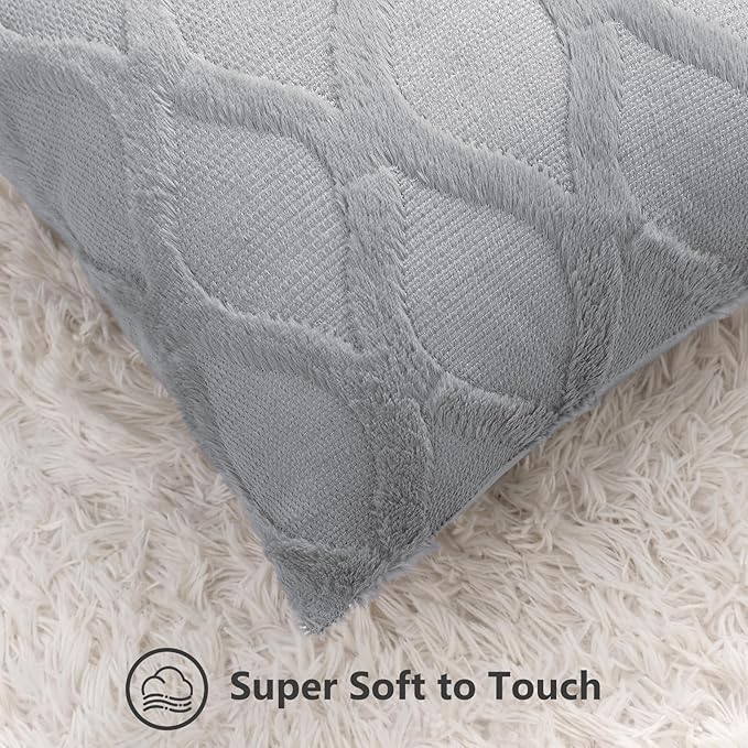 decorUhome Throw Pillow Covers 18x18 Inch Set of 2, Soft Plush Faux Fur Wool Grey Couch Pillow Covers, Decorative Neutral Pillow Cases for Bed Sofa Living Room Home Decor