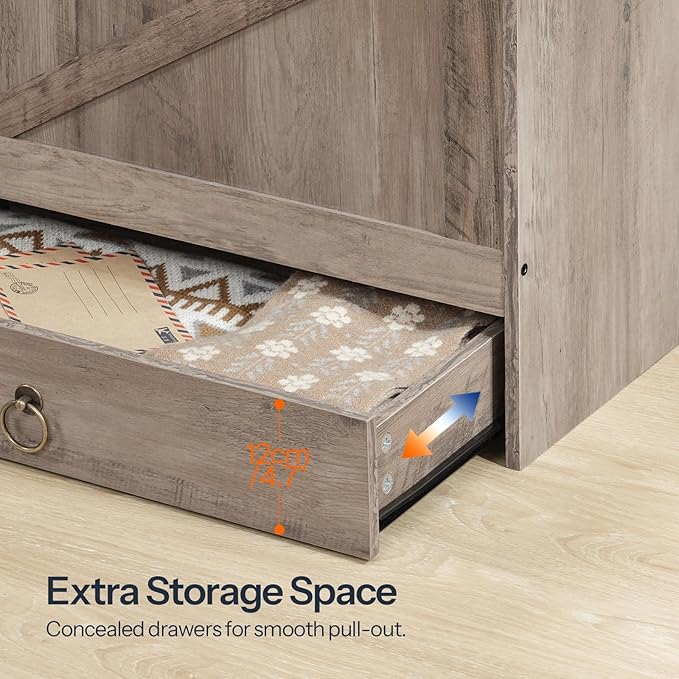HOOBRO Storage Chest, 43.3" Toy Chest with Drawer, Wooden Storage Bench, Sturdy Entryway Bench Supports 220 lb, Shoe Bench, Safety Hinge, U-Shaped Opening, Easy Assembly, Greige BG711CW01G1