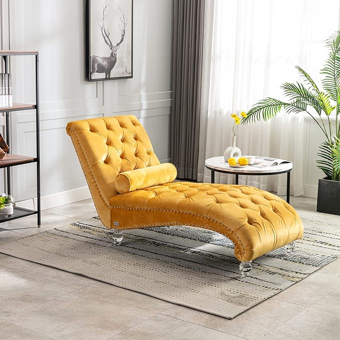 HomSof Modern Armless Velvet Chaise Lounge Indoor Chair with Solid Acrylic Legs