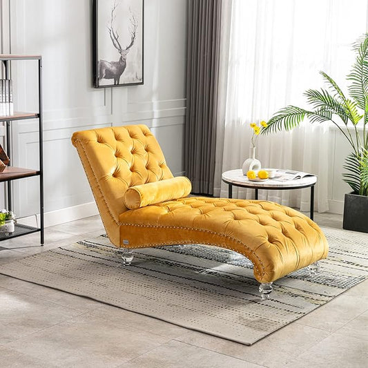 HomSof Modern Armless Velvet Chaise Lounge Indoor Chair with Solid Acrylic Legs