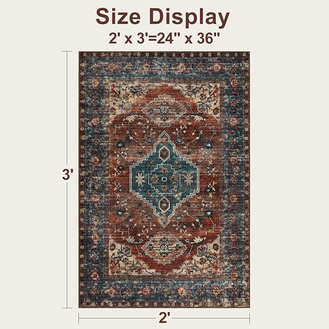 Tangsoo Washable Entryway Rugs 2x3 Vintage Non Slip Small Area Rug, Indoor Front Door Rug, Print Distressed Door Mat Indoor Entrance Soft Low Pile Throw Rug for Entry Kitchen Bedroom Bathroom