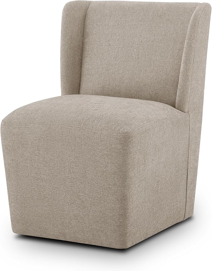 Upholstered Dining Chair with Casters Wingback Modern Side Armless Deskchair with Rollers for Diningroom Bedroom Livingroom Reading Room,Khaki,1 Box