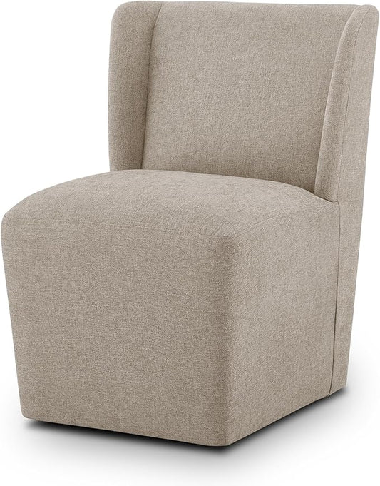 Upholstered Dining Chair with Casters Wingback Modern Side Armless Deskchair with Rollers for Diningroom Bedroom Livingroom Reading Room,Khaki,1 Box
