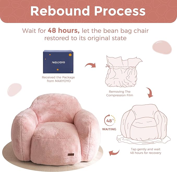MAXYOYO Bean Bag Chair, Comfy Pebble Shaped Single Bean Bag Sofa for Adults, Stuffed Floor Sofa with Supportive Backrest & Armrests, Modern Faux Fur Accent Chair for Living Room & Bedroom, Pink