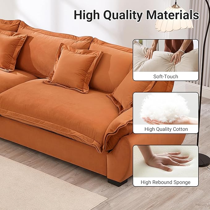 126 Inch Sailing Design Modular Sectional Cloud Sofa with Storage, Modern Deep Seat Couch w/Throw Pillows & Removable Backrest for Living Room Bedroom Apartment,Orange