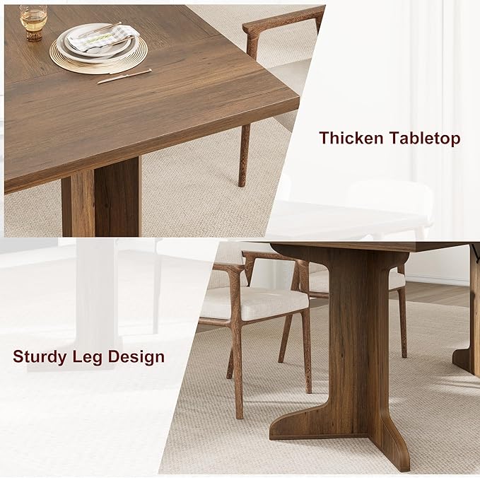 71" Dining Table for 6 to 8 People, Modern Dinner Table with Unique Wooden Legs, Rectangle Dining Table for Kitchen, Dining Room & Living Room, Walnut