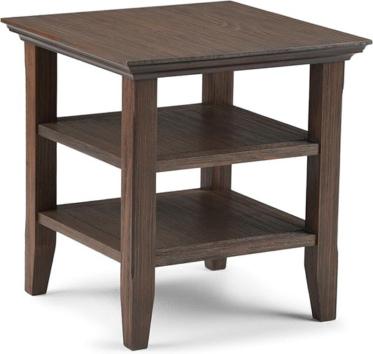 SIMPLIHOME Acadian SOLID WOOD 19 Inch Wide Square Transitional End Table in Farmhouse Brown, For the Living Room and Bedroom