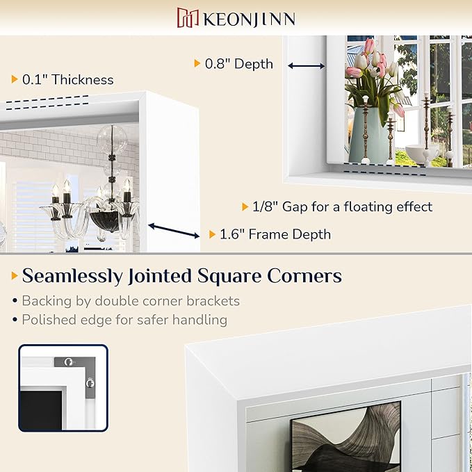 Keonjinn 48” x 36” White Bathroom Vanity Mirror Metal Framed Large Bathroom Mirror for Over Sink Rectangular Wall Mirror Square Corner Farmhouse Matte White Rectangle Mirror(Horizontal/Vertical)