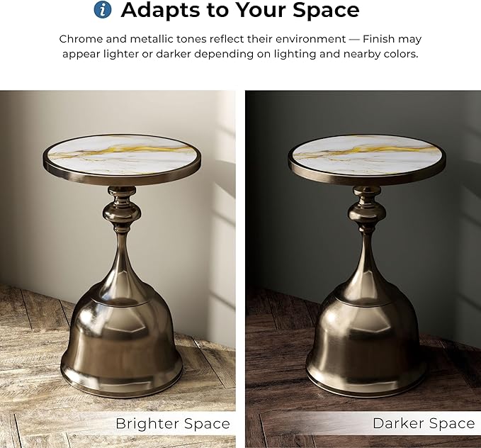 HOMES: Inside + Out Halric Modern 24" Tall Round End Table with Decorated Tabletop and Iron Metal Base, Accent Furniture, Elegant Pedestal Stand for Living Room, Home Office, Antique Brass