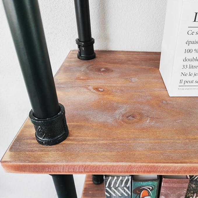 Industrial Bookshelves, Wood Pipe Bookshelf, 5 Shelf Rustic Display Storage Tall Standing Shelf Bookcase for Living Room, Kitchen, Office (Weathered Brown, 29.5" L x 11.8" W x 70" H)