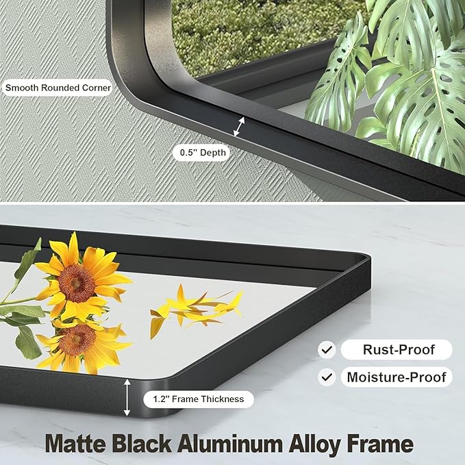 50x30 Inch Black Framed Bathroom Mirror for Wall, Black Metal Framed Mirror, Rounded Rectangle Bathroom Vanity Mirror, Anti-Rust, Shatterproof (Horizontal/Vertical)