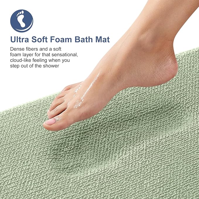 OLANLY Thick Memory Foam Bath Mat Rug 34x21, Extra Soft Absorbent Bathroom Rug, Quick Dry Bath Mats, Non-Slip, Machine Washable Carpet for Bathroom, Tub and Shower, Home Decor Accessories, Sage Green