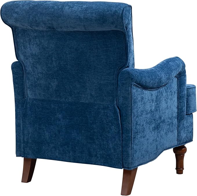 Ball & Cast Comfy Chenille Club Sofa Living Room Chairs,Accent Chair with Springs Cushions & Retro Wooden Legs,Reading Armchair for Bedroom,Office,Blue
