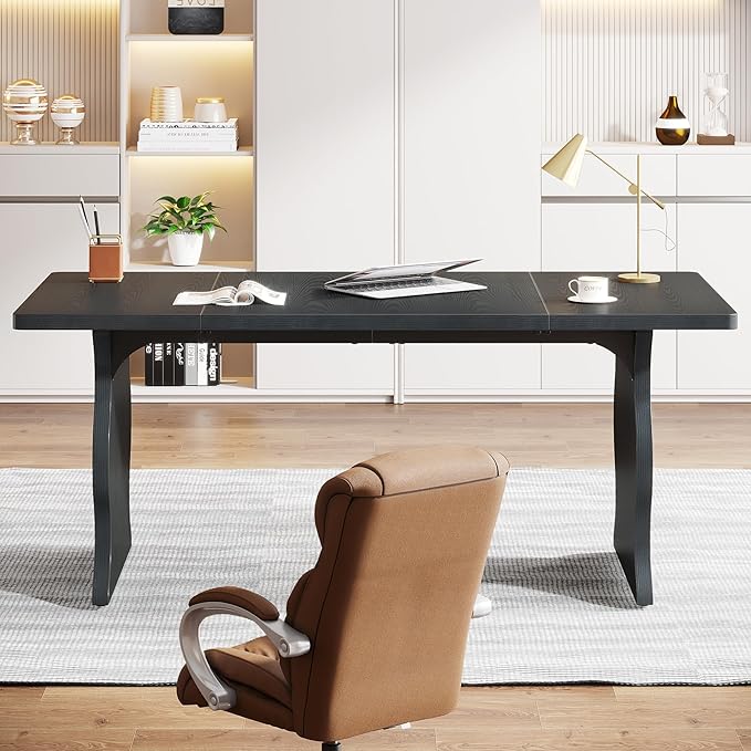 Tribesigns 63" Large Executive Desk for Home Office, Spacious Computer Desk with Ample Leg Room, Double PC Gaming Writing Table Study Desk with Sturdy Legs, Black