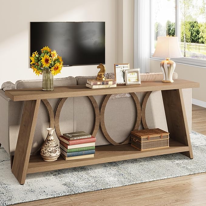 Tribesigns 70.9 inch Extra Long Console Table, Farmhouse Sofa Table Behind Couch with 2 Tier Storage Shelf, Narrow Entryway Hallway Accent Table for Living Room, Natural