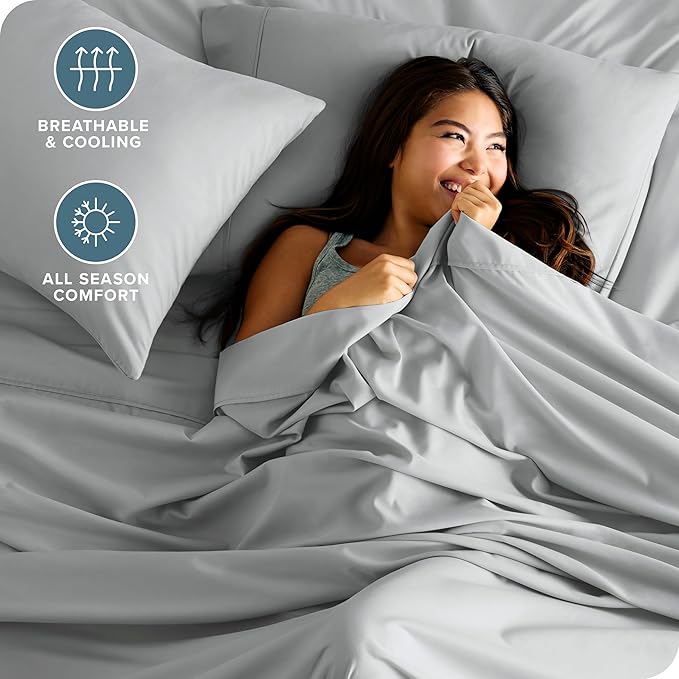 Bare Home Twin Sheet Set - 1800 Ultra-Soft Microfiber Twin Bed Sheets - Double Brushed - Deep Pockets - Easy Fit - 3 Piece Set - Bed Sheets (Twin, French Grey)