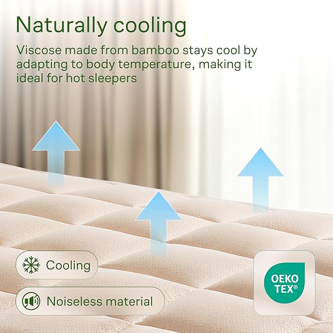 Ultra Soft Full Size Mattress Topper - Viscose Made from Bamboo Pillow Top Mattress Pad for Back Pain Relief - Naturally Cooling for Hot Sleepers, Beige