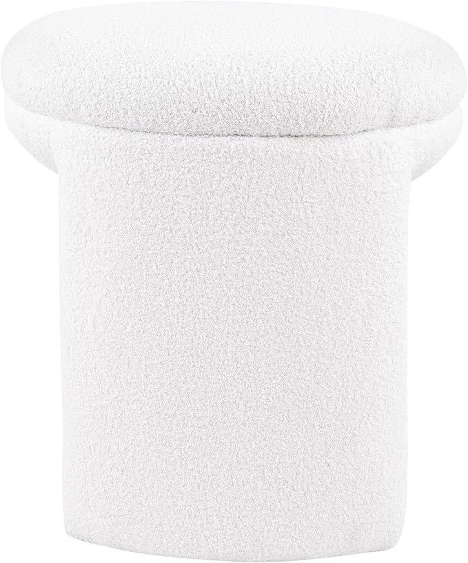Furniture of America Rami Modern 18-inch Solid Wood Upholstered Ottoman with Pedestal Base, Vanity Stool Chair, Small Foot Stool for Bedroom, Living Room, Entryway, Beige