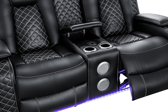 Ball & Cast Power Recliner Sofa Set Leather Reclining Sofa Set Living Room Furniture Set 3PCS Recliner Couch Loveseat and Chair Sets with LED,USB Charging,Cup Holders,Storage Console for Home Theater