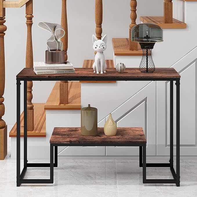 HOMERECOMMEND Console Table Narrow Sofa Tables Industrial Entryway Tables Rustic Hallway Table Foyer Table for Entryway,Hallway, Sofa,Living Room,Kitchen Rustic Brown