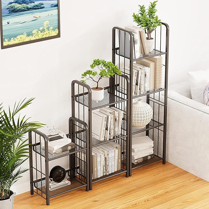 Bookshelf Storage Shelf Bookcase Freestanding Storage Stand for Living Room, Bedroom, Kitchen, Rust Resistance, Easy Assembly Free Combination Multi-Functional Organizer (2 Tiers, Black)