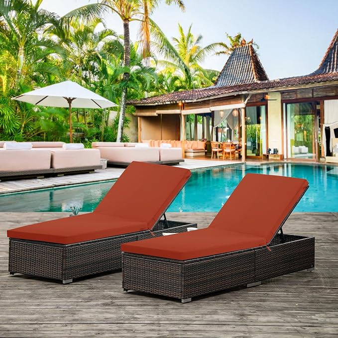 Chaise Lounge Cushions Outdoor Set of 2 - Waterproof and Fade Resistant Sun Lounger Replacement Cushions - Patio Lounger Pads with Removable Cover for Pool, Deck, 80 x 26 x 3 Inch, Rust