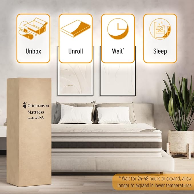 Ottomanson Full 12" Hybrid Mattress - Meditation Antistatic Quilted Cover - Made in USA - Firm Support - Individually Pocketed Coils & CertiPUR-US Foam - Fiberglass-Free - Bed in a Box