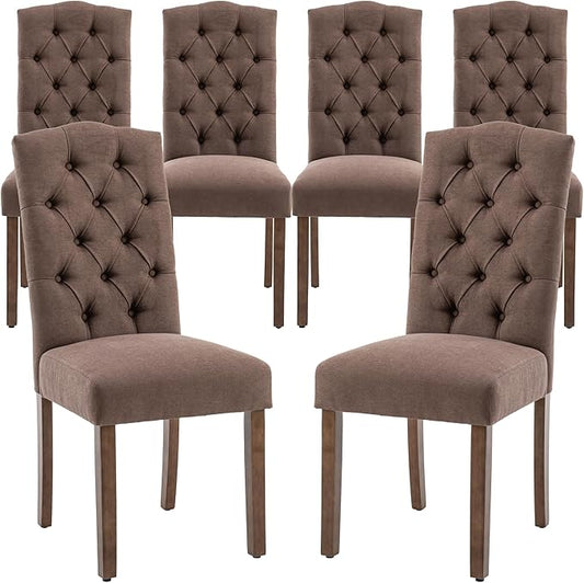Tufted Upholstered Parsons Dining Chair Set Fabric Diner Accent Stylish Modern Kitchen Living Room with Button Sturdy Solid Wood Legs