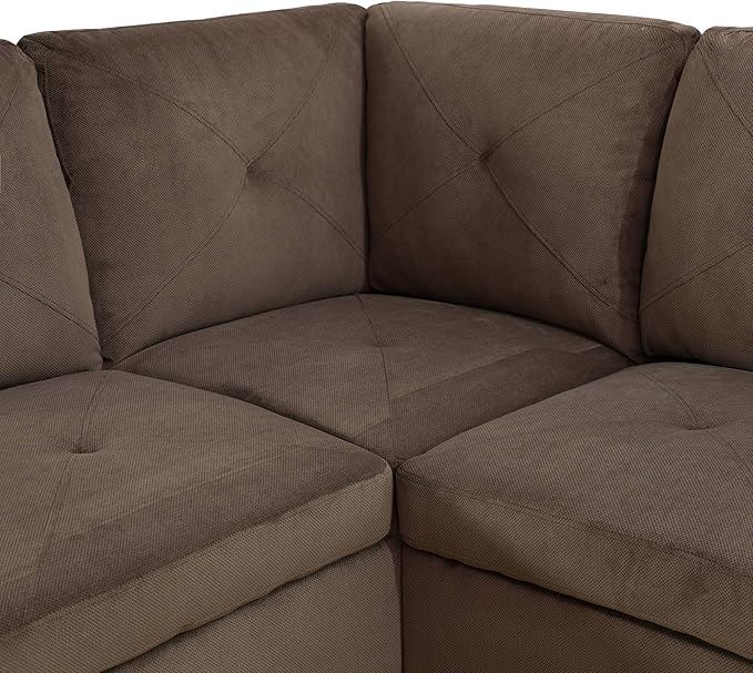 NicBex Sectional Couch 3 Pieces Sofa Set with Right Chaise Corduroy L Shaped Cloud Couch for Living Room Furniture Sets with Storage Ottoman, Modular Sofa for Living Room & Apartment, Brown