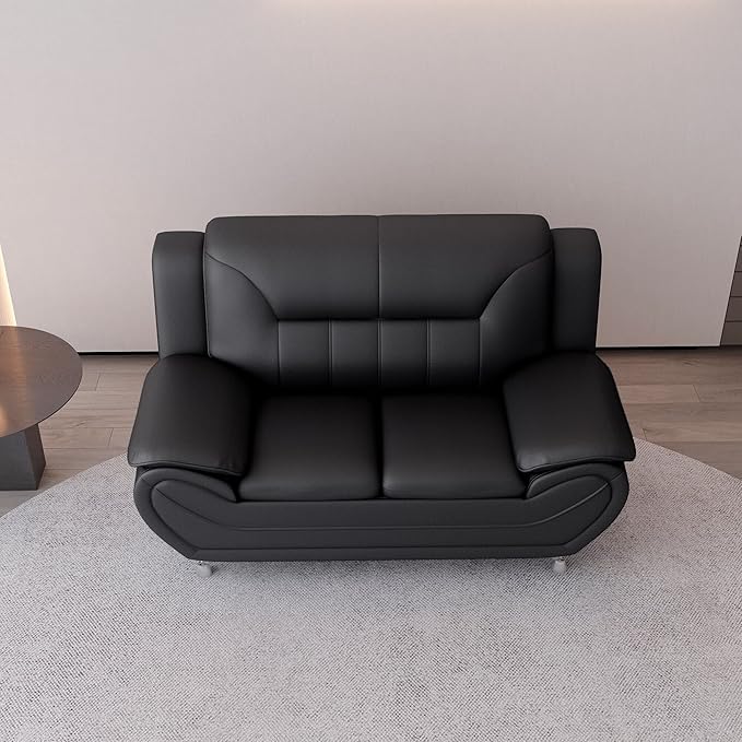 Container Furniture Direct Michael Modern Faux Leather Upholstered Stainless Steel Legs Living Room, Chair, Loveseat, Sofa, Black