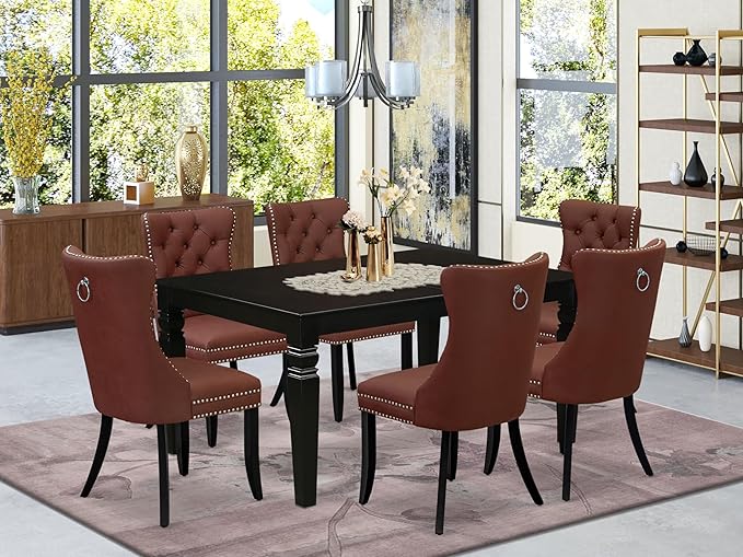 East West Furniture LGDA7-BLK-26 7 Piece Dining Table Set Contains a Rectangle Kitchen Table with Butterfly Leaf and 6 Polyester Fabric Upholstered Chairs, 42x84 Inch, Black