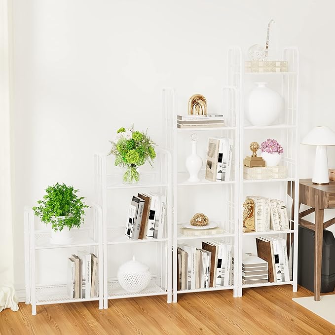 Bookshelf Storage Shelf Bookcase Freestanding Storage Stand for Living Room, Bedroom, Kitchen, Rust Resistance, Easy Assembly Free Combination Multi-Functional Organizer (5 Tiers,White)