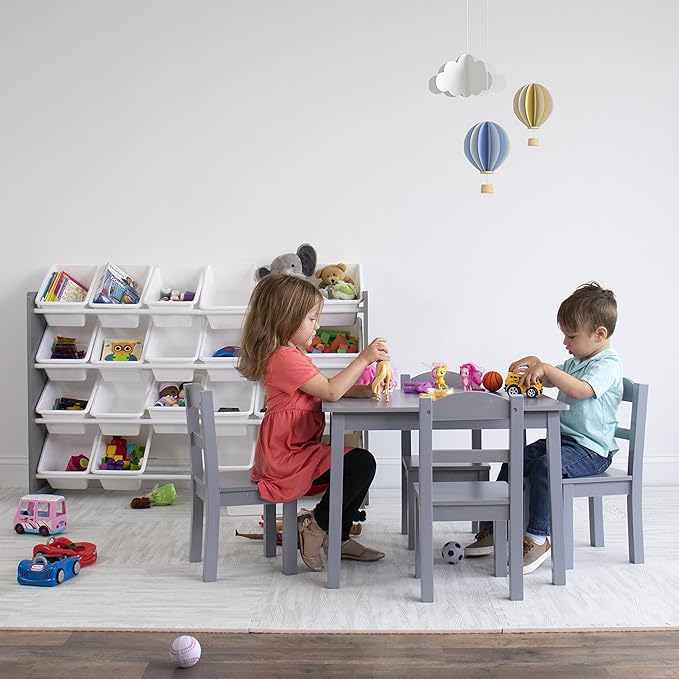 Humble Crew Kids Wooden Table and 4 Chairs Set, Grey - Kids Table and Chair Set for Toddlers and Children for Arts, Crafts, and Snack Time - Sturdy, Durable Toddler Activity Table