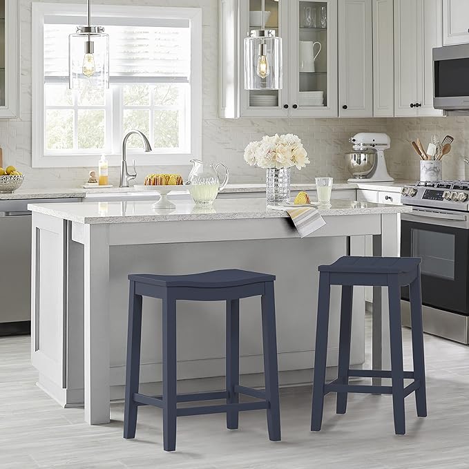 Hillsdale Fiddler Wood Backless Counter Height Stool with Saddle-Style Seat, Navy