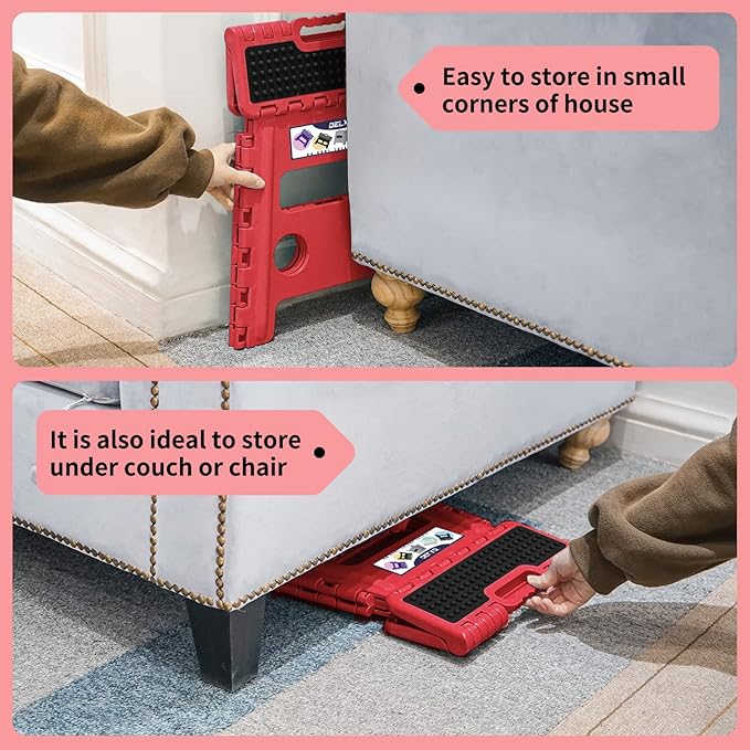 Delxo Folding Step Stool,Non-Slip Stool 13 inch Height Premium Heavy Duty Foldable Stool,Kitchen Garden Bathroom Steppingstool 1 Pack in Red,Dotted Texture