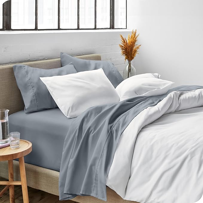 Bare Home Split Head Flex King Sheet Set - 1800 Ultra-Soft Microfiber Bed Sheets - Double Brushed - Deep Pockets - Easy Fit - 4 Piece Set - FlexTop Bedding Sheets (Split Head Flex King, Steel Blue)