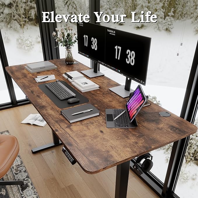Monomi Electric Standing Desk, 71 x 31.5 inches Height Adjustable, Ergonomic Home Office Sit Stand Up Desk with Memory Preset Controller (Rustic Brown Top/Black Frame)